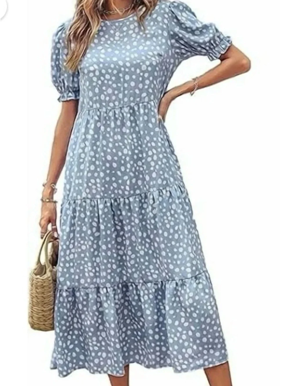 PRETTY GARDEN Summer Boho Tiered Flouncy MIDI Dress SZ Sm. Lovely PERIWINKLE A++